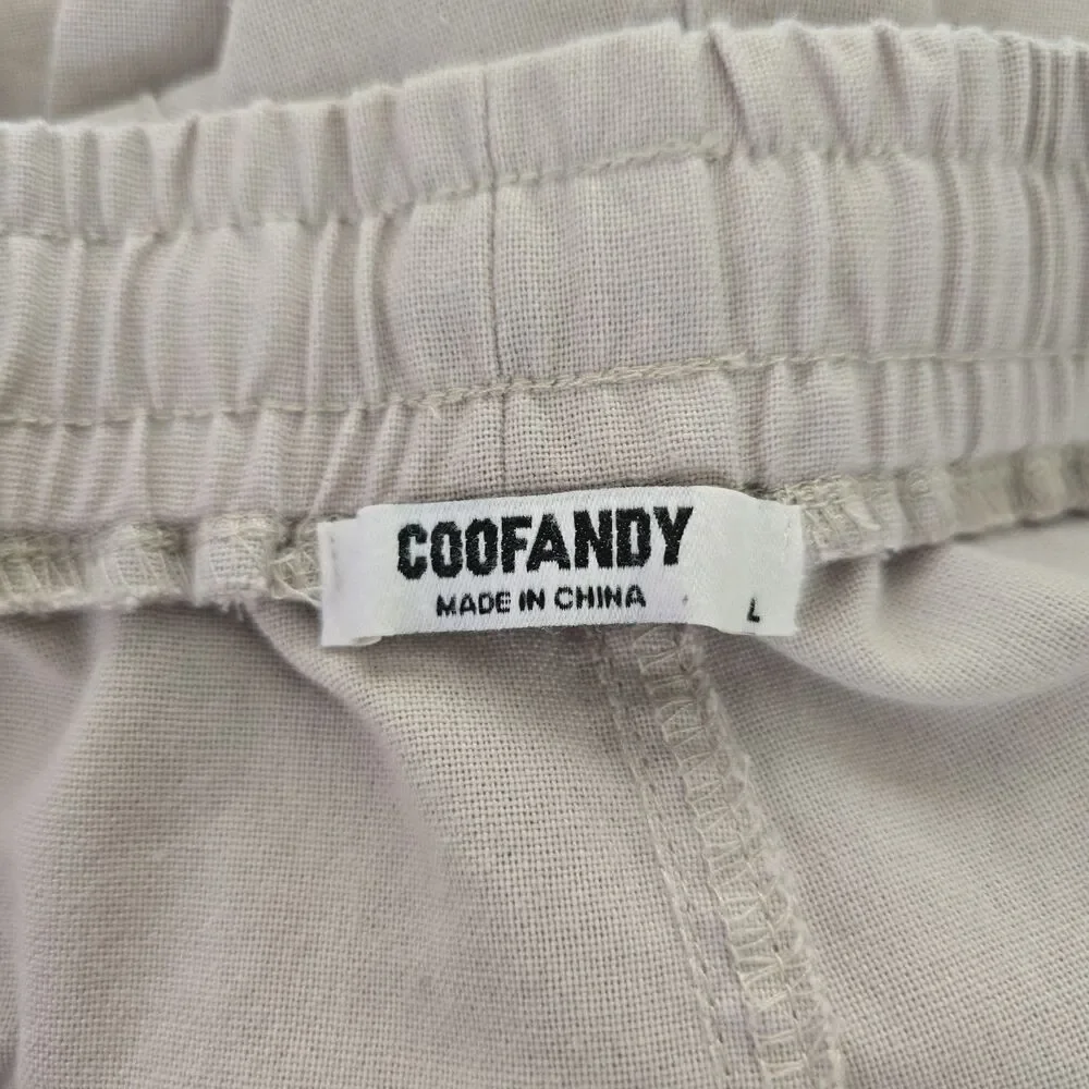 Coofandy Men's Linen Blend Elastic Waist Straight Leg Casual Pants Size L Ivory - Picture 3 of 8